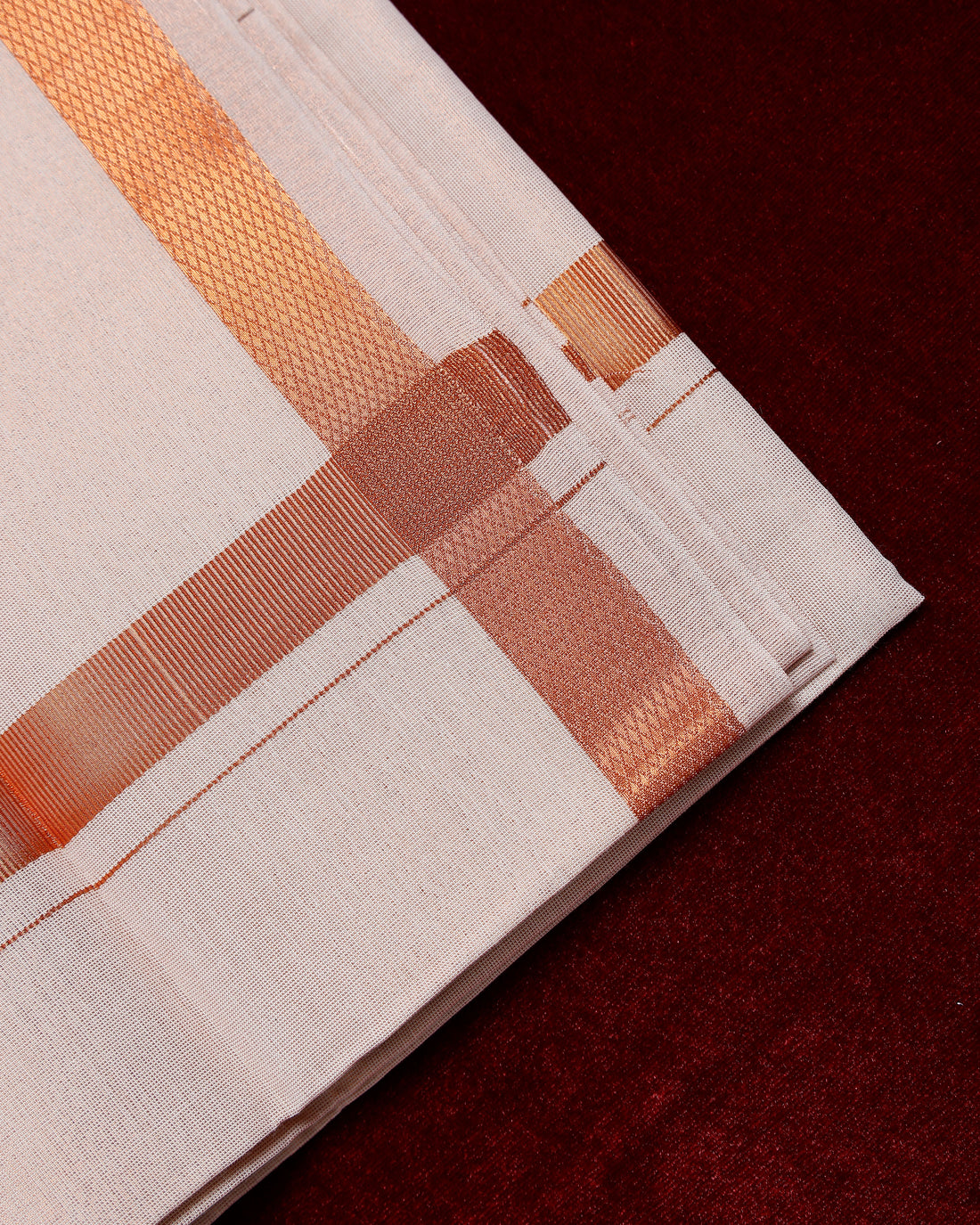 Men's Alaya Cotton Dhoti with Elegant Copper Zari Border - Copper