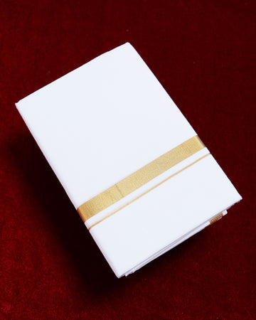 Men's Ramraj Cotton Dhoti with Elegant Gold Zari Border - White