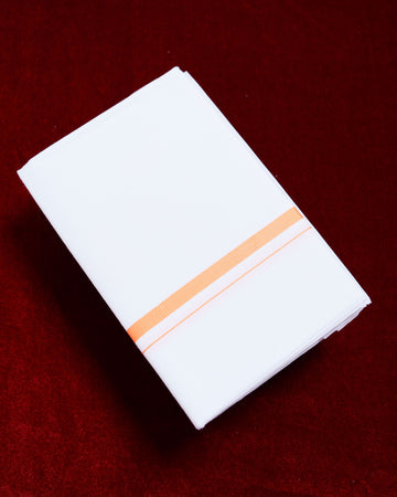 Ramraj White Cotton Dhoti With Orange Border