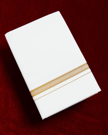 Men's Ramraj Cotton Dhoti with Elegant Gold Zari Border - Half White