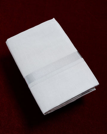 Men's Ramraj Cotton Dhoti with Elegant Silver Zari Border - Silver