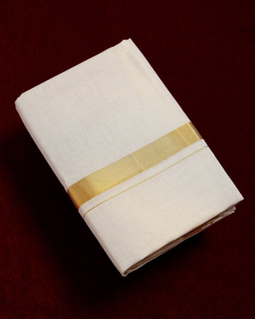Men's Ramraj Cotton Dhoti with Elegant Gold Zari Border - Gold