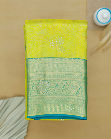 Niranjana Silk Saree with Intricate Zari Weave and Embellished Motifs - Green