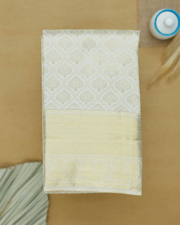 Niranjana Silk Saree with Zari Woven Motifs & Rich Border - Cream