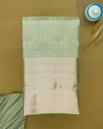 Niranjana Silk Saree with Intricate Zari Weave and Contrast Border - Green