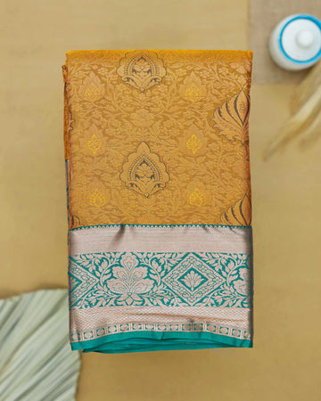 Niranjana Silk Saree with Intricate Zari Weaving and Contrast Border - Yellow