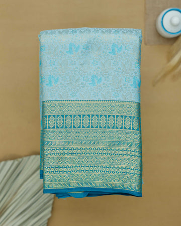 Exquisite Handwoven Niranjana Silk Saree with Intricate Zari Work - Blue