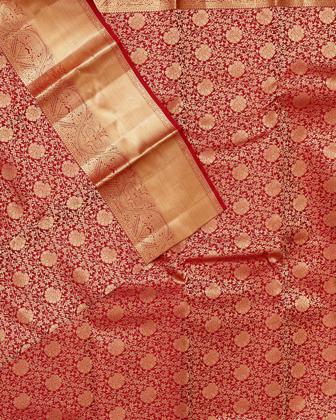 Niranjana Pure Silk Saree with Intricate Zari Weave & Rich Brocade Border - Red