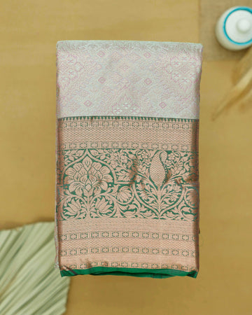 Niranjana Silk Saree with Intricate Zari Weave and Floral Border - Grey