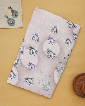 Ethnic Floral Printed Georgette Saree - Brown