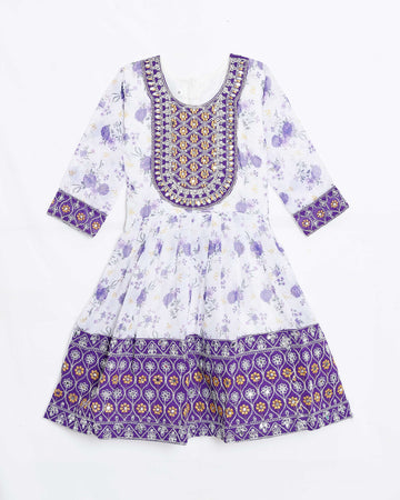 Girls’ Readymade Ethnic Salwar Dress with Floral Print Embroidered - Violet