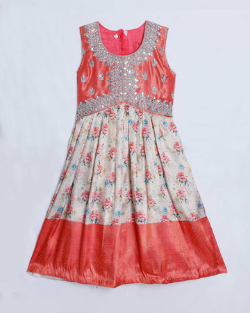 Coral Pink Embroidered Kids Churidar & Salwar - Readymade