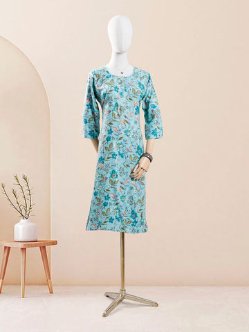 Designer Blue Color Printed Women's Kurti
