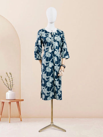 Designer Teal Blue Color Printed Women's Kurti
