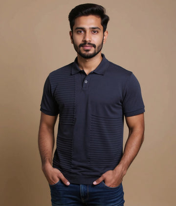 Men's Textured Nativebull T-Shirt with Self-Design - Black