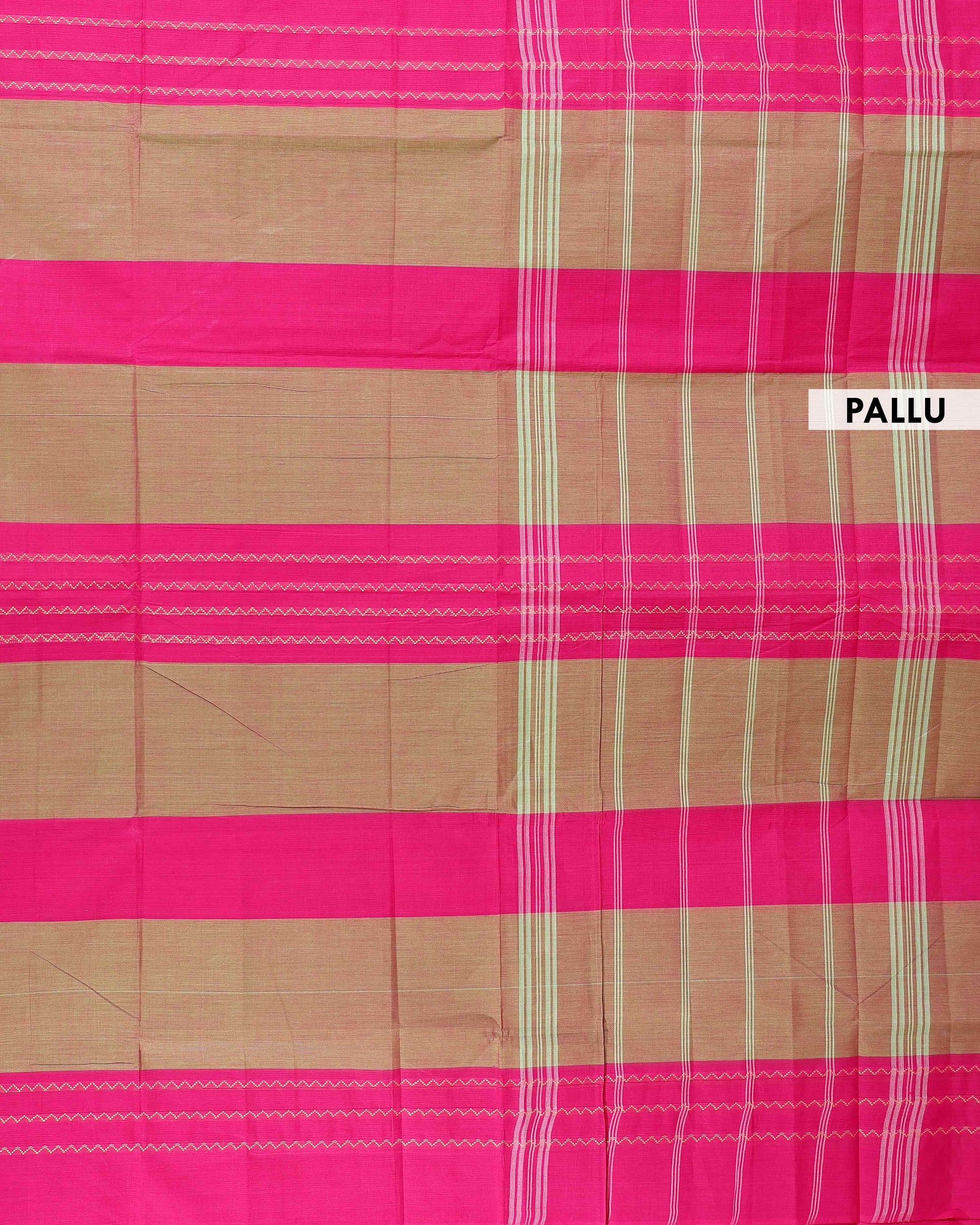 Traditional Chettinad Cotton Saree with Bold Checked Pattern and Contrast Woven Border - Olive Green