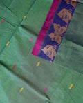 Traditional Chettinad Cotton Saree with Contrast Woven Temple Border and Motif Design - Green