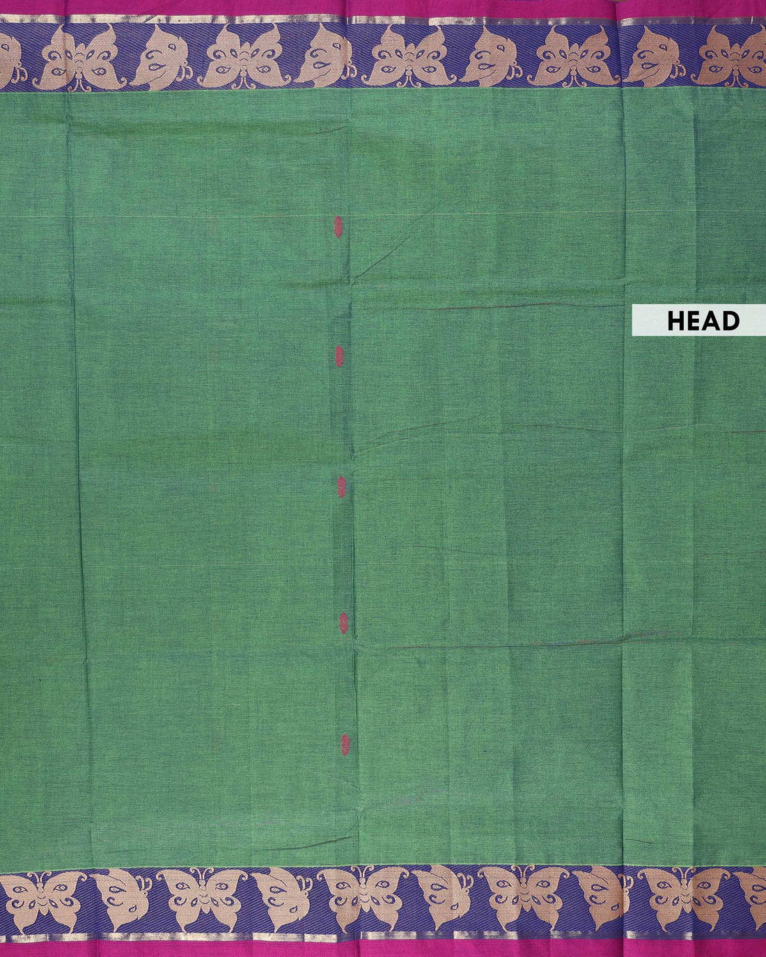 Traditional Chettinad Cotton Saree with Contrast Woven Temple Border and Motif Design - Green