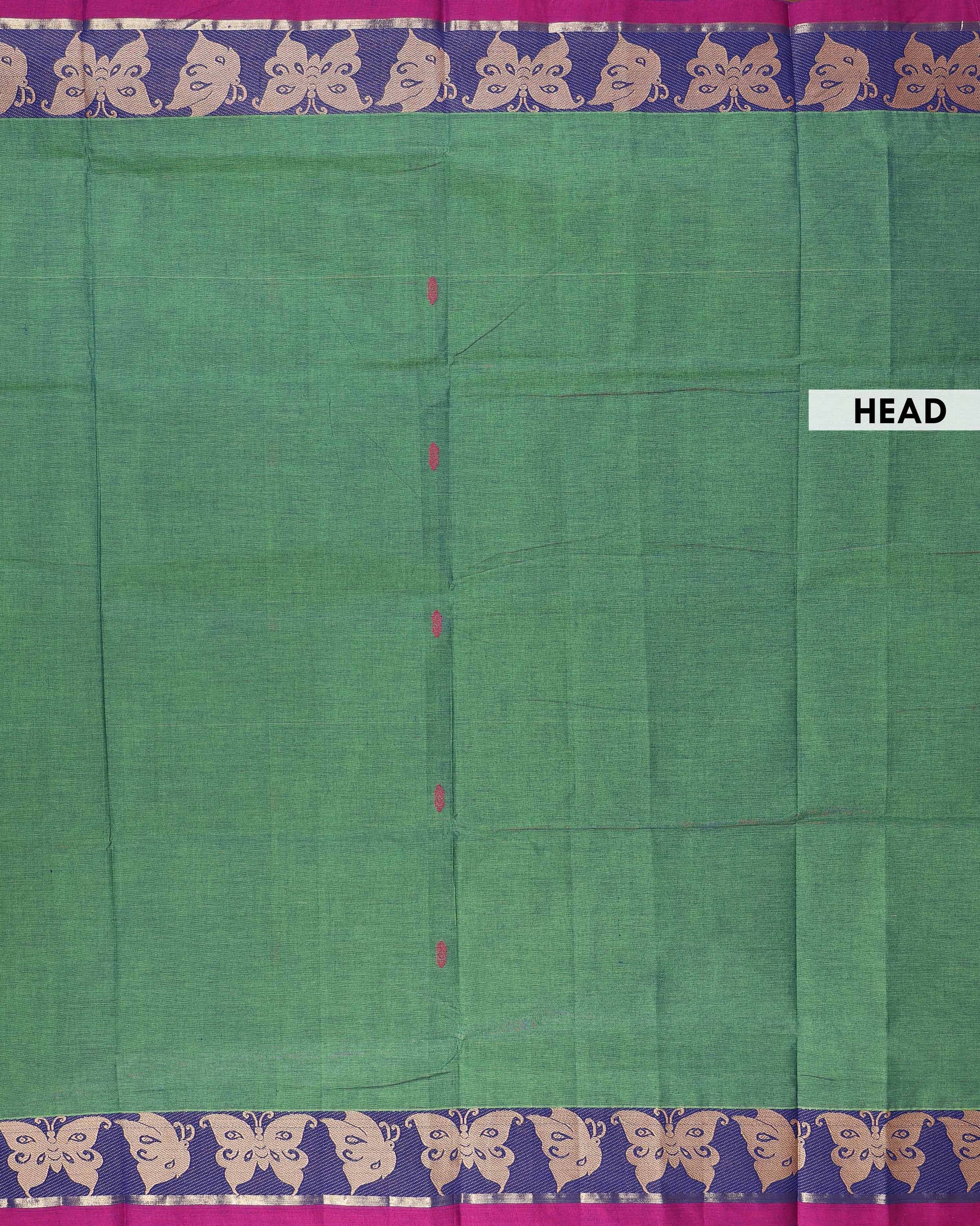 Traditional Chettinad Cotton Saree with Contrast Woven Temple Border and Motif Design - Green