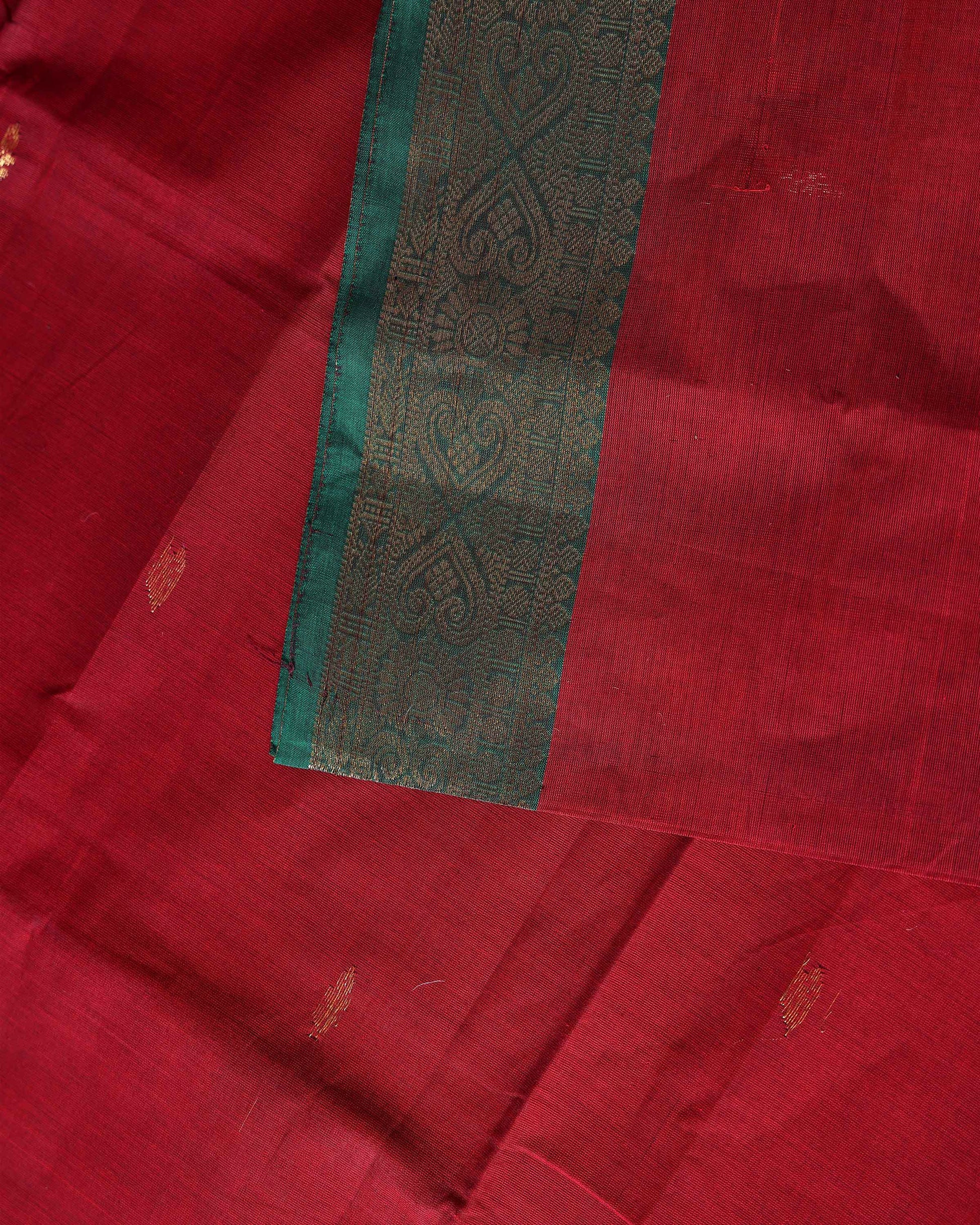 Traditional Chettinad Cotton Saree with  Contrast Zari Woven Border and Classic Solid Body - Maroon