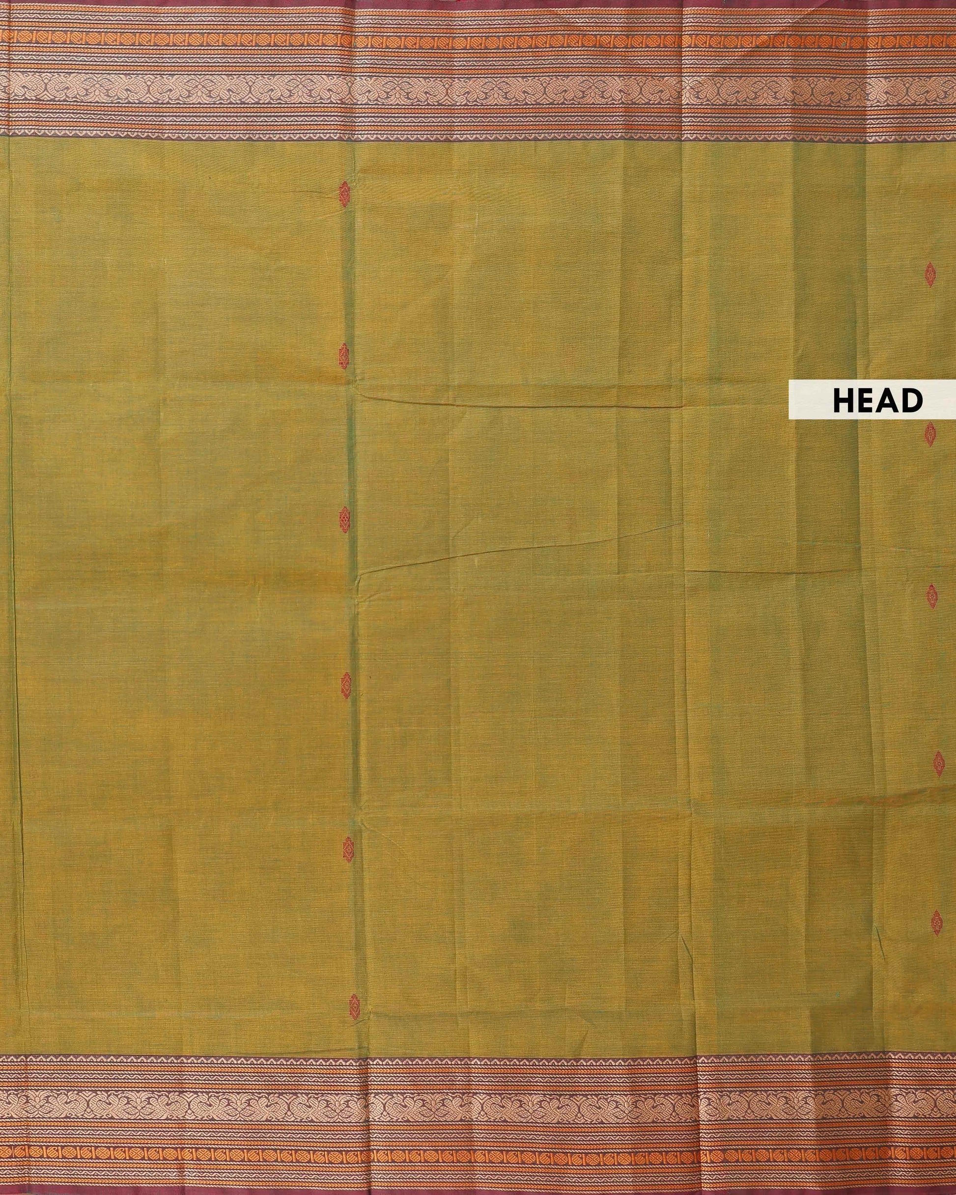 Traditional Chettinad Cotton Saree with Intricate Thread Woven Border and Subtle Body Weave - Green