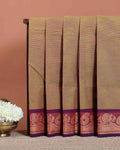 Traditional Chettinad Cotton Saree with Rich Paisley Zari Woven Border and Subtle Handloom Weave - Olive Green