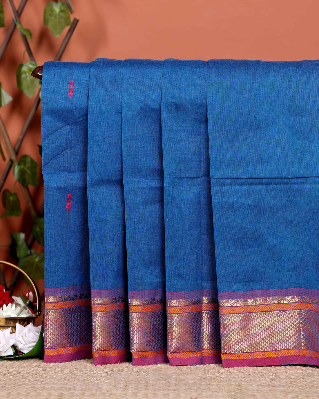 Traditional Chettinad Cotton Saree with Rich Zari Border and Fine Handloom Weave - Blue