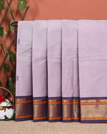 Traditional Chettinad Cotton Saree with Rich Zari Border and Fine Handloom Weave - Light Purple