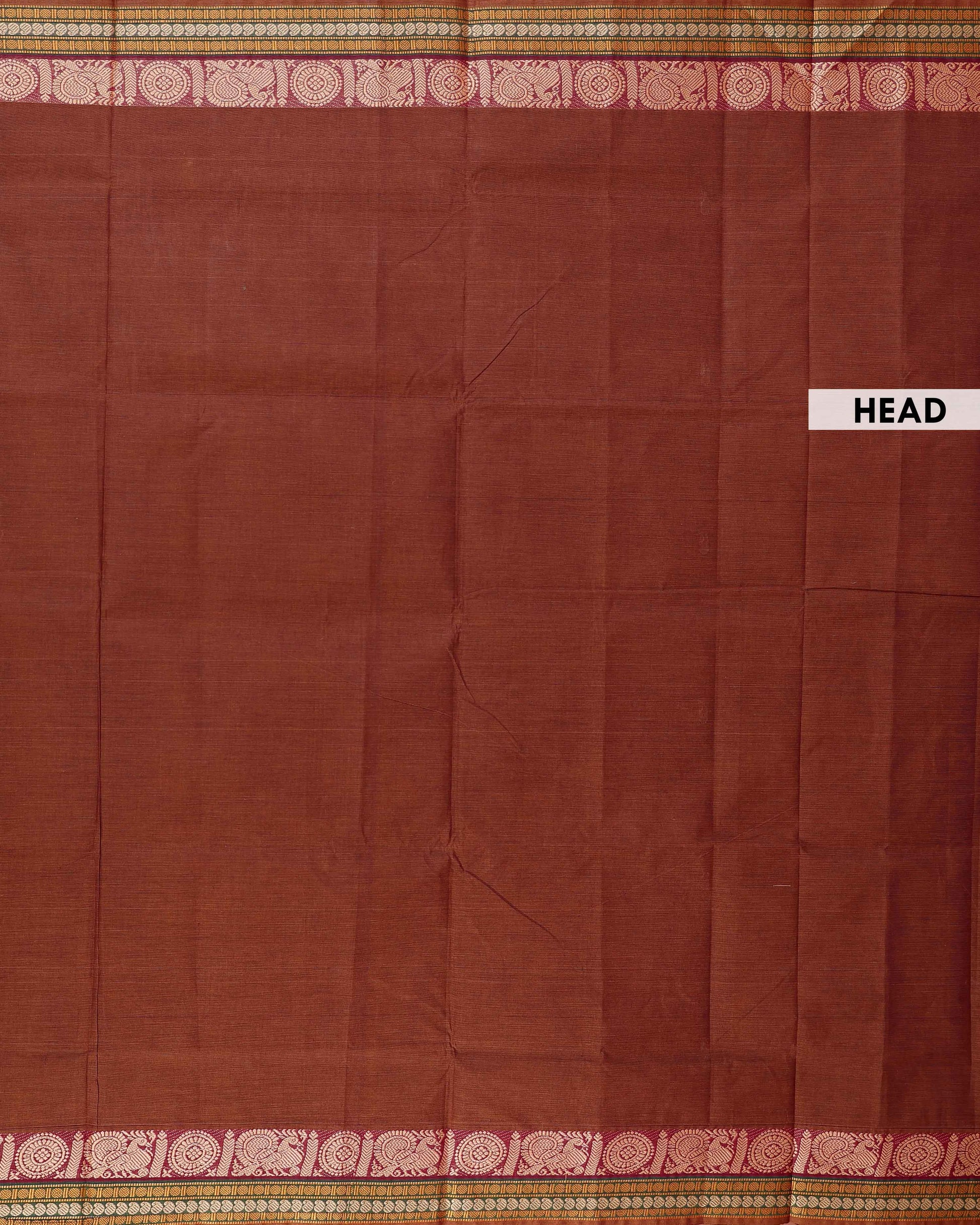 Traditional Chettinad Cotton Saree with Rich Zari Woven Border and Classic Handloom Finish - Dark Brown