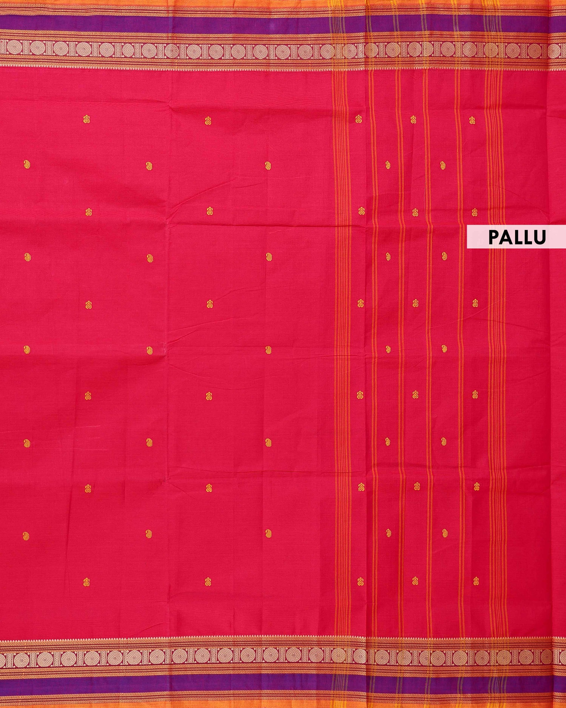 Traditional Chettinad Cotton Saree with Small Butta Motifs and Contrast Zari Woven Border - Red