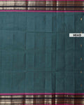Traditional Chettinad Handloom Cotton Saree with Contrast Temple Zari Border and Small Butta Work - Teal