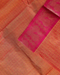 Traditional Chettinad Handloom Cotton Saree with Golden Checked Body and Peacock Motif Zari Border - Orange