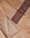 Traditional Chettinad Handloom Cotton Saree with Golden Checked Weave and Traditional Peacock Zari Border - Light Brown