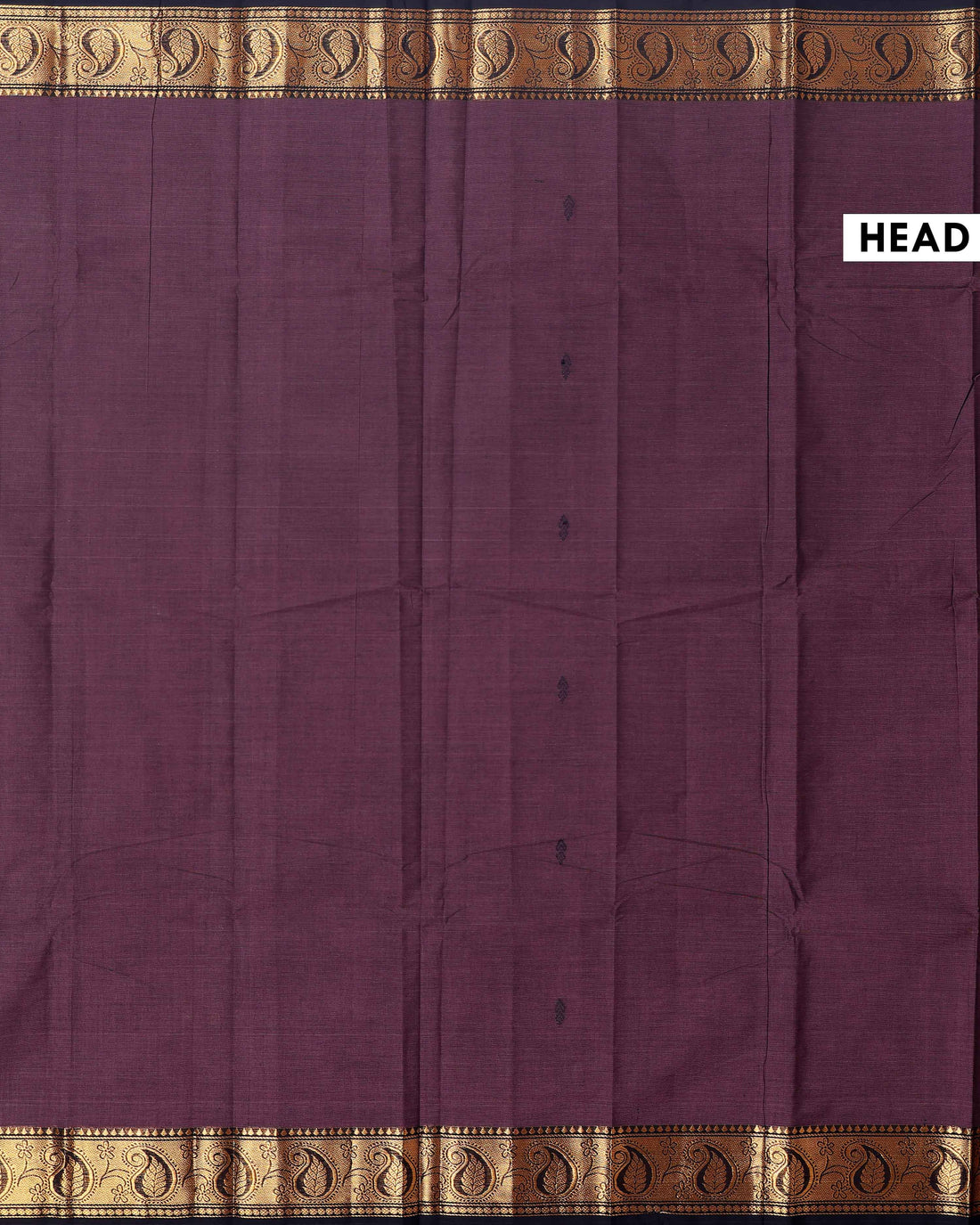 Traditional Chettinad Handloom Cotton Saree with Golden Zari Woven Border and Buttas - Dark Brown