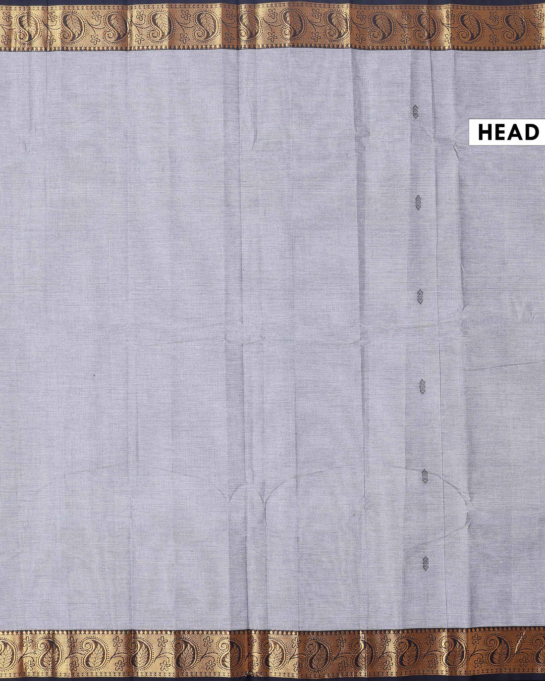 Traditional Chettinad Handloom Cotton Saree with Golden Zari Woven Border and Buttas - Grey