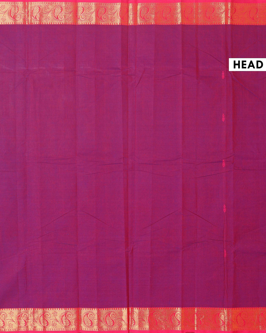 Traditional Chettinad Handloom Cotton Saree with Golden Zari Woven Border and Buttas - Purple