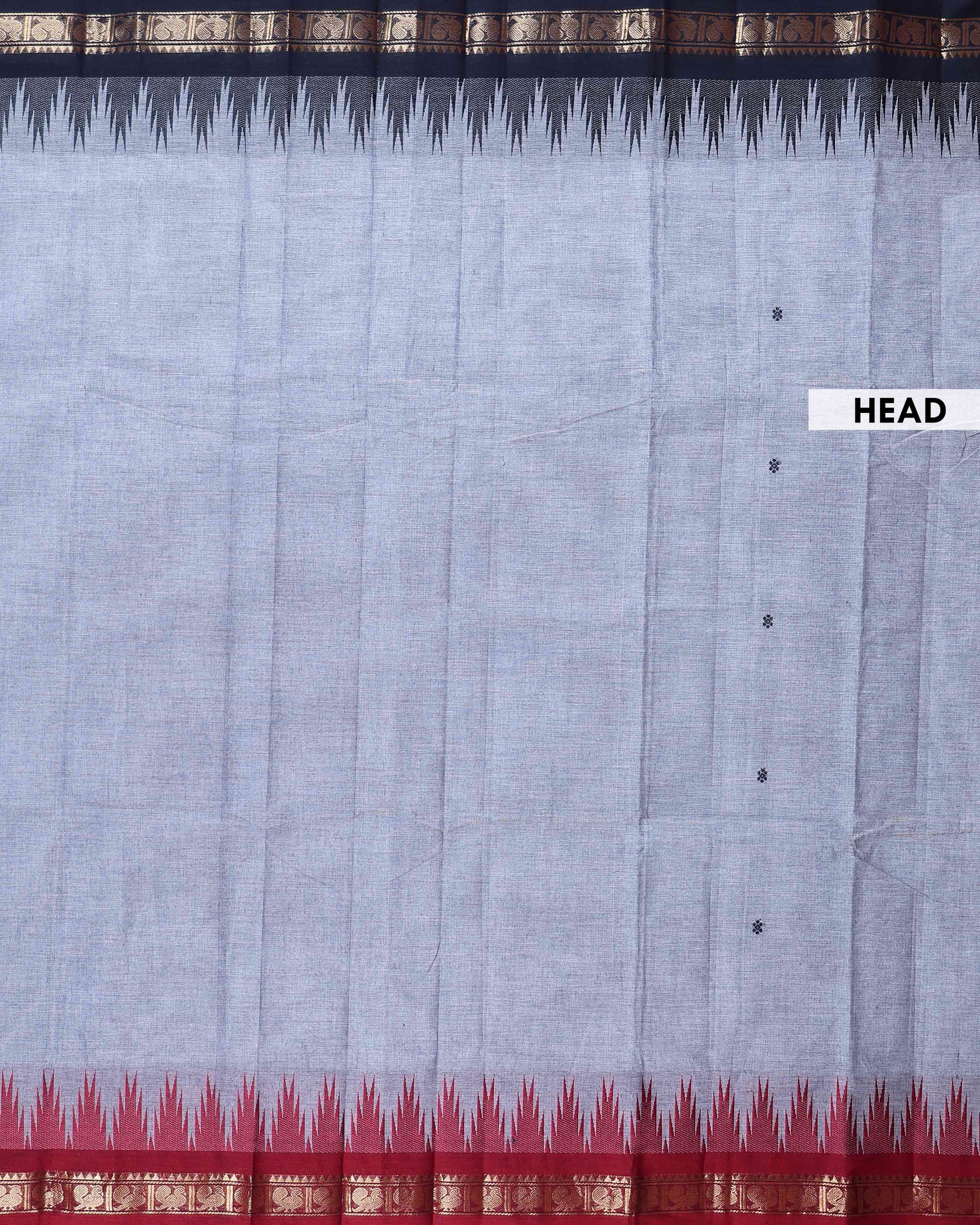 Traditional Chettinad Handloom Cotton Saree with Temple Border and Traditional Zari Weaving - Grey