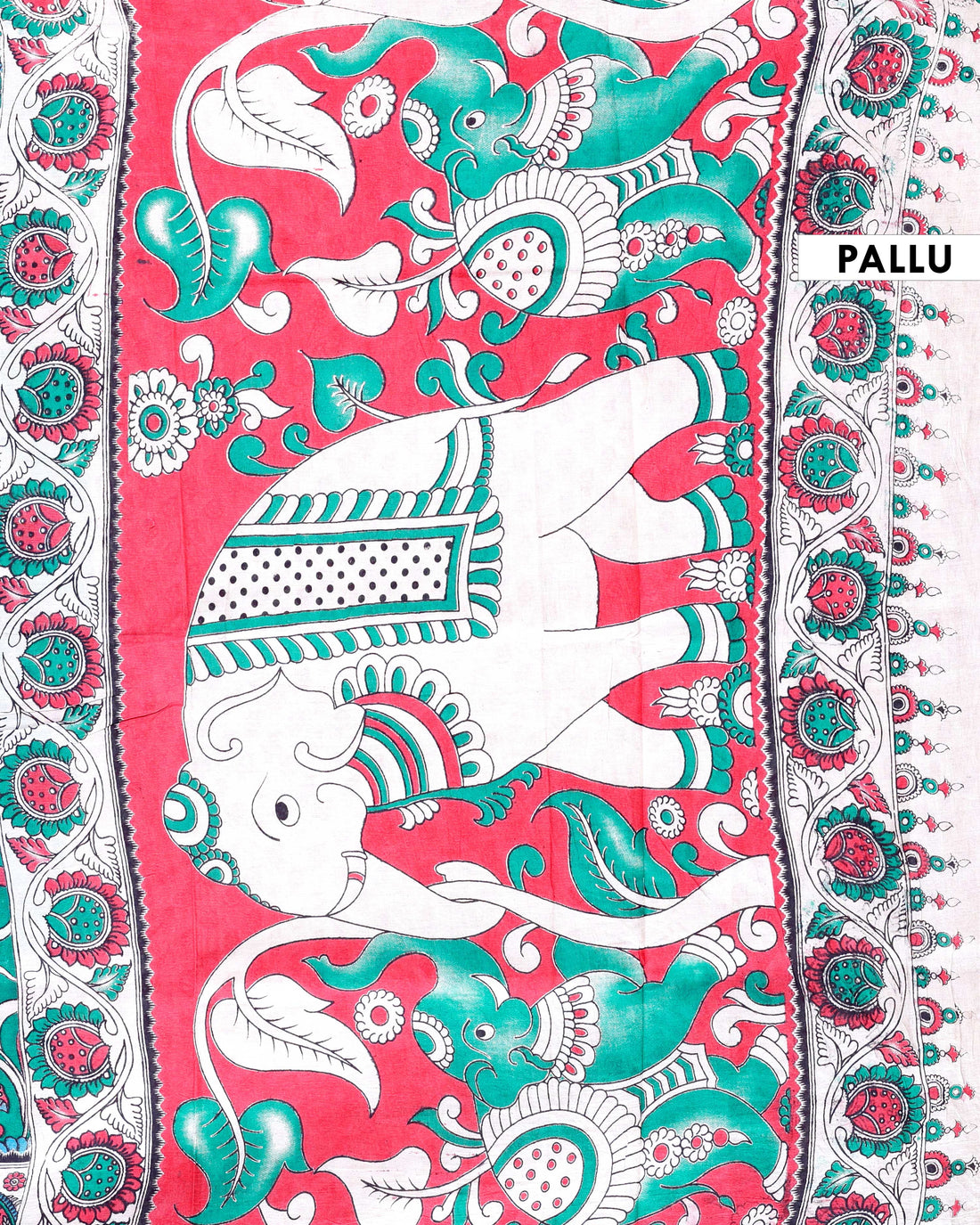 Traditional Hand-Painted Kalamkari Cotton Saree with Traditional Motifs - Green