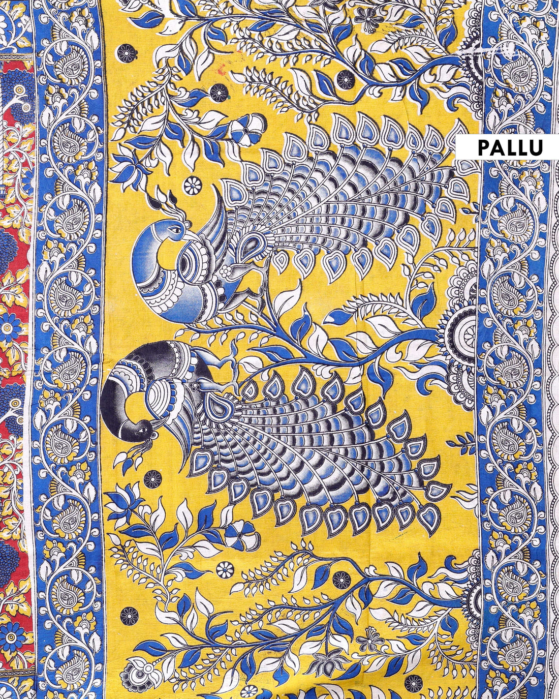 Traditional Hand-Printed Kalamkari Cotton Saree with Intricate Motifs - Red