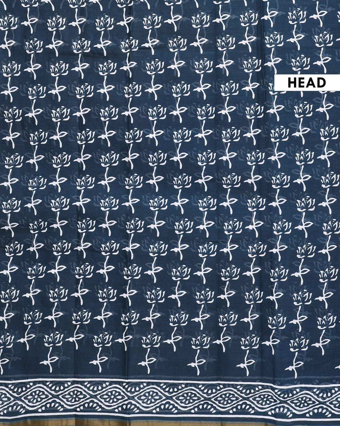 Traditional Hand Block Printed Mul Mul Cotton Saree with Floral Motifs - Dark Teal