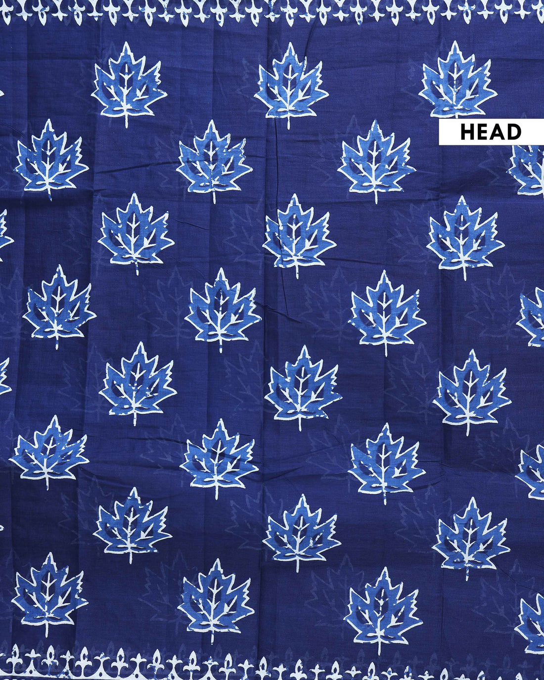 Traditional Hand Block Printed Mulmul Cotton Saree with Leaf Motif - Navy Blue