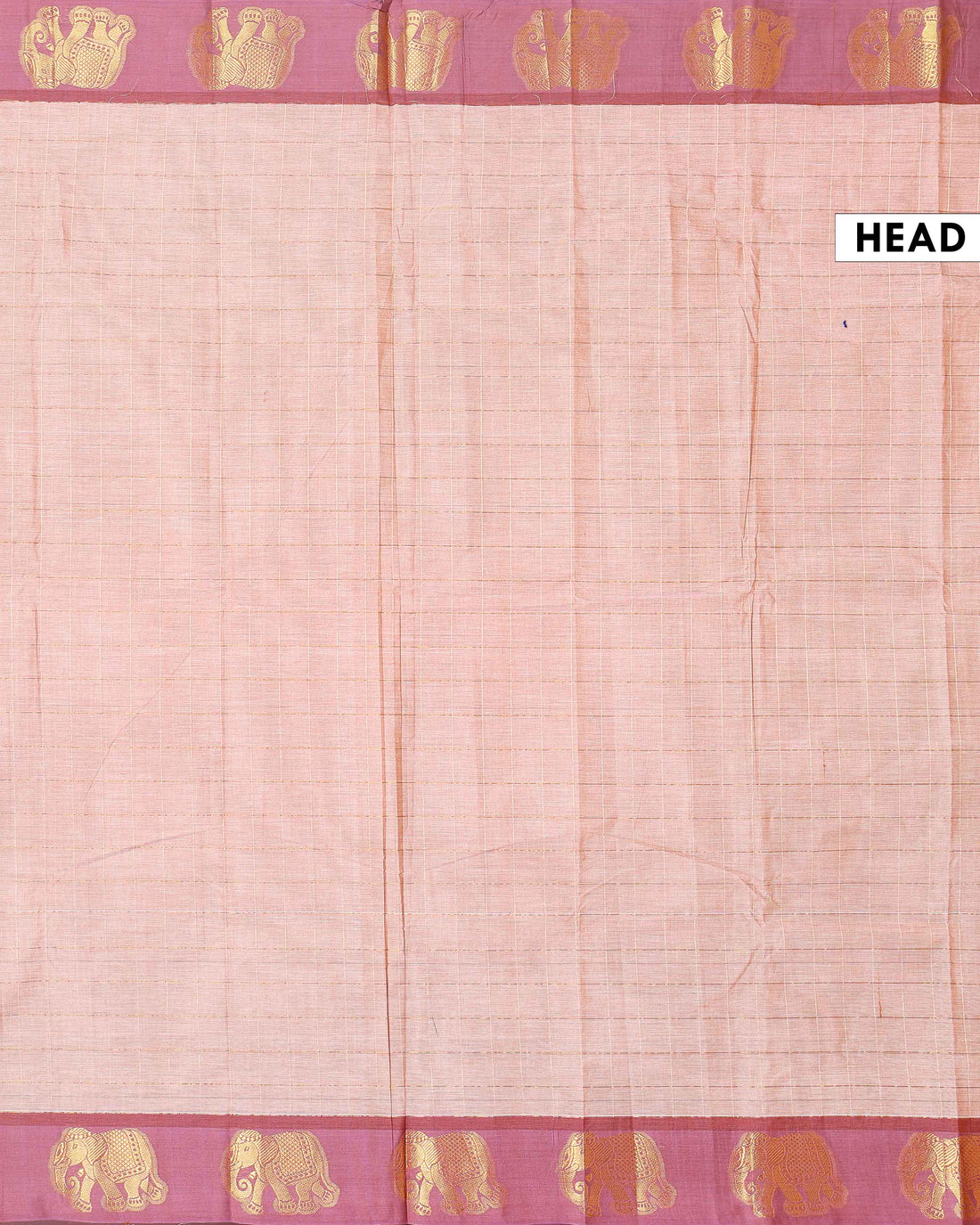 Traditional Handloom Chettinad Cotton Saree with Checks and Elephant Border - Sandal