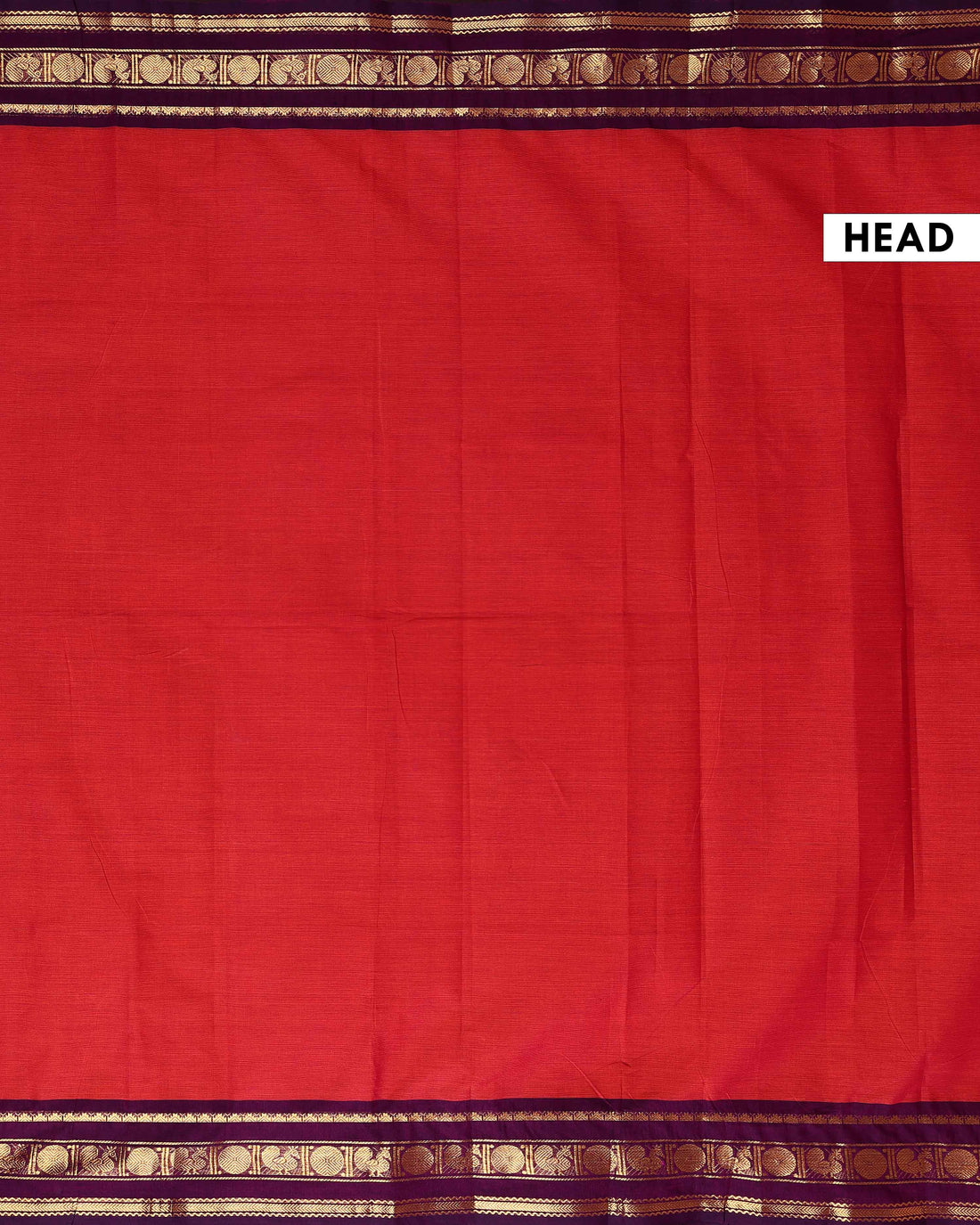 Traditional Handloom Kanchi Cotton Saree with Striped Body and Temple Border - Red