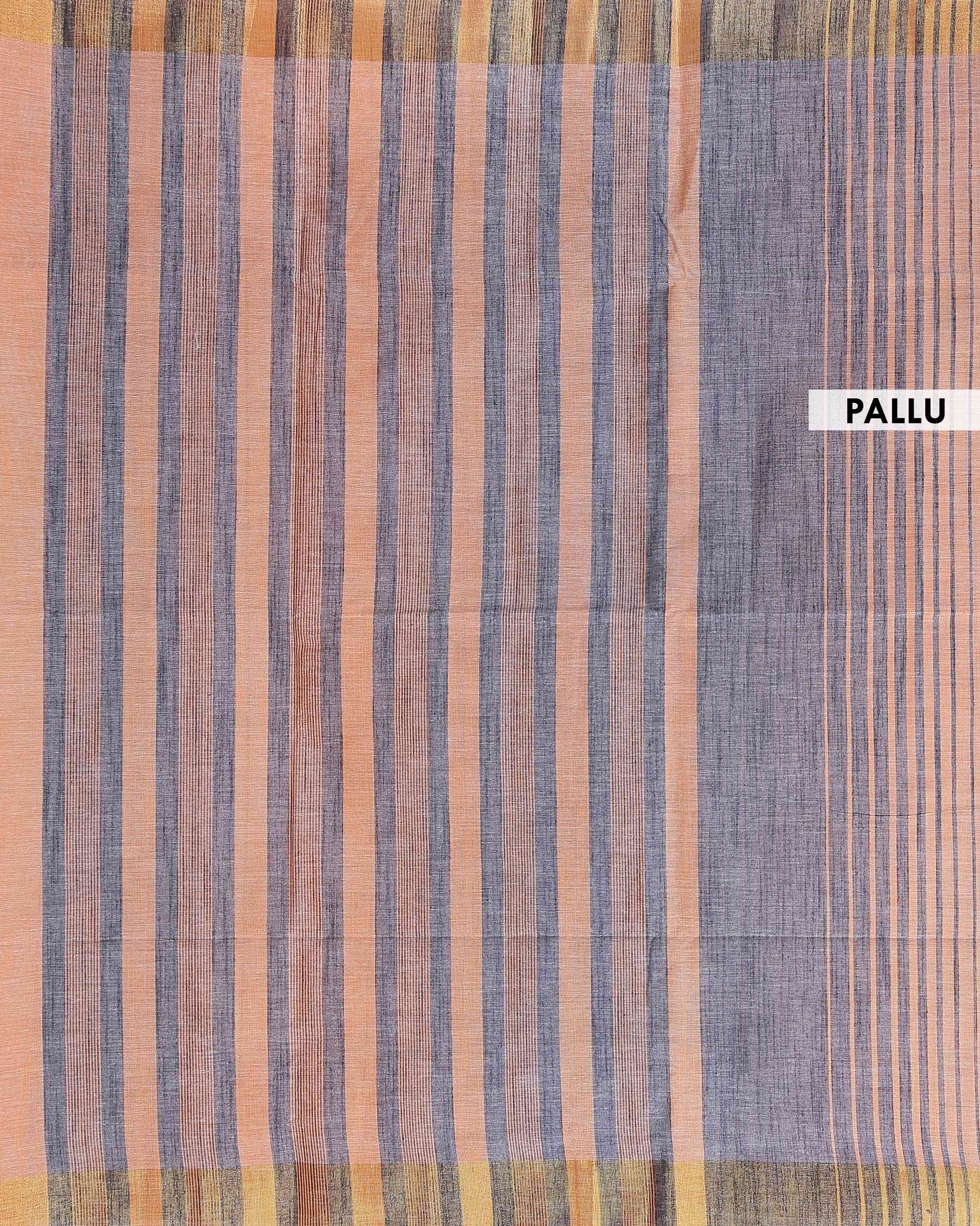Traditional Handloom Kovai Cotton Saree with Vertical Stripes - Orange