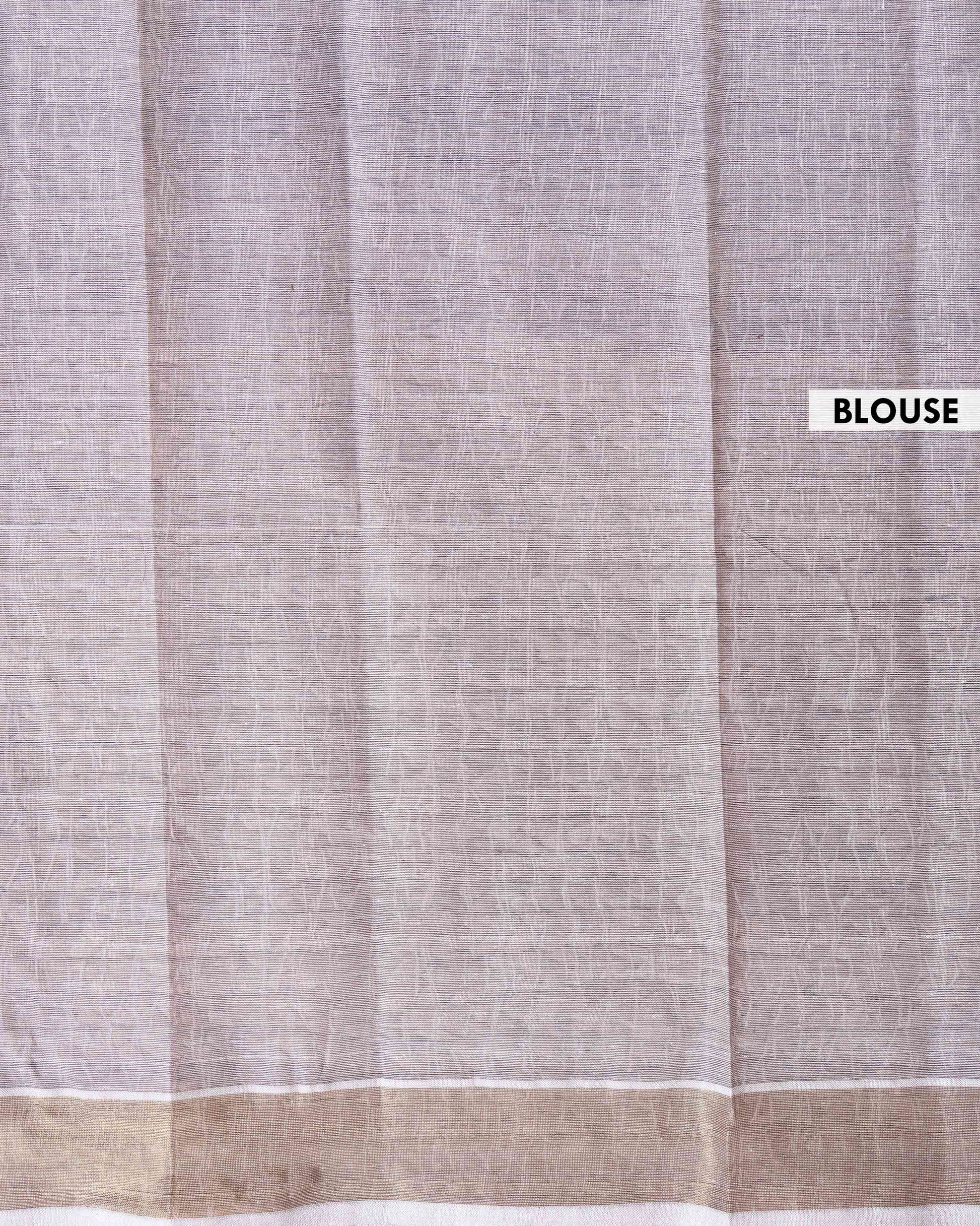 Traditional Handloom Kovai Cotton Saree with Woven Stripes and Zari Border - Grey