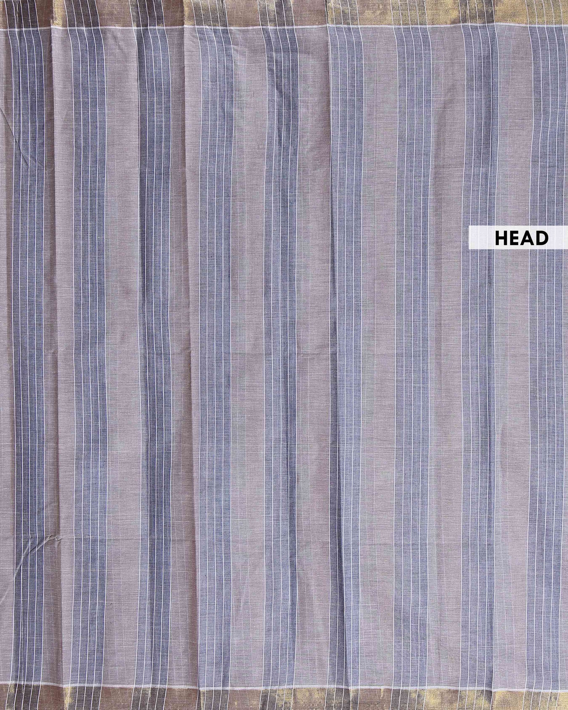 Traditional Handloom Kovai Cotton Saree with Woven Stripes and Zari Border - Grey