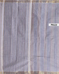 Traditional Handloom Kovai Cotton Saree with Woven Stripes and Zari Border - Grey