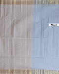 Traditional Handwoven Kovai Cotton Saree with Striped Pattern and Gold Zari Border - Light Grey