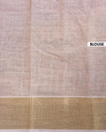 Traditional Handwoven Kovai Cotton Saree with Striped Pattern and Gold Zari Border - Onion Pink