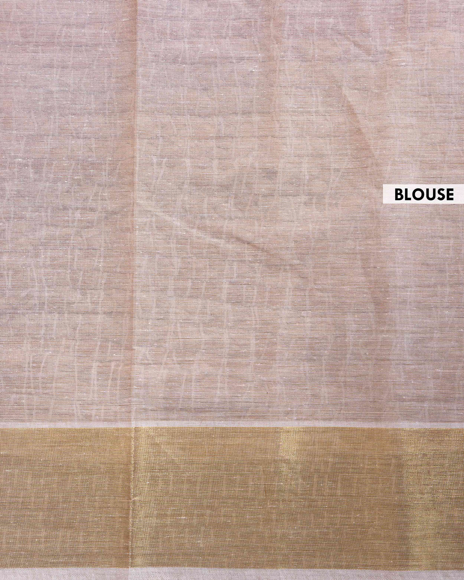 Traditional Handwoven Kovai Cotton Saree with Striped Pattern and Gold Zari Border - Onion Pink